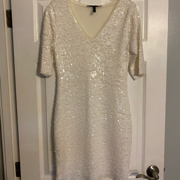 BCBG Maxazria Sequin White 3/4 Sleeve Dress - Picture 1 of 4